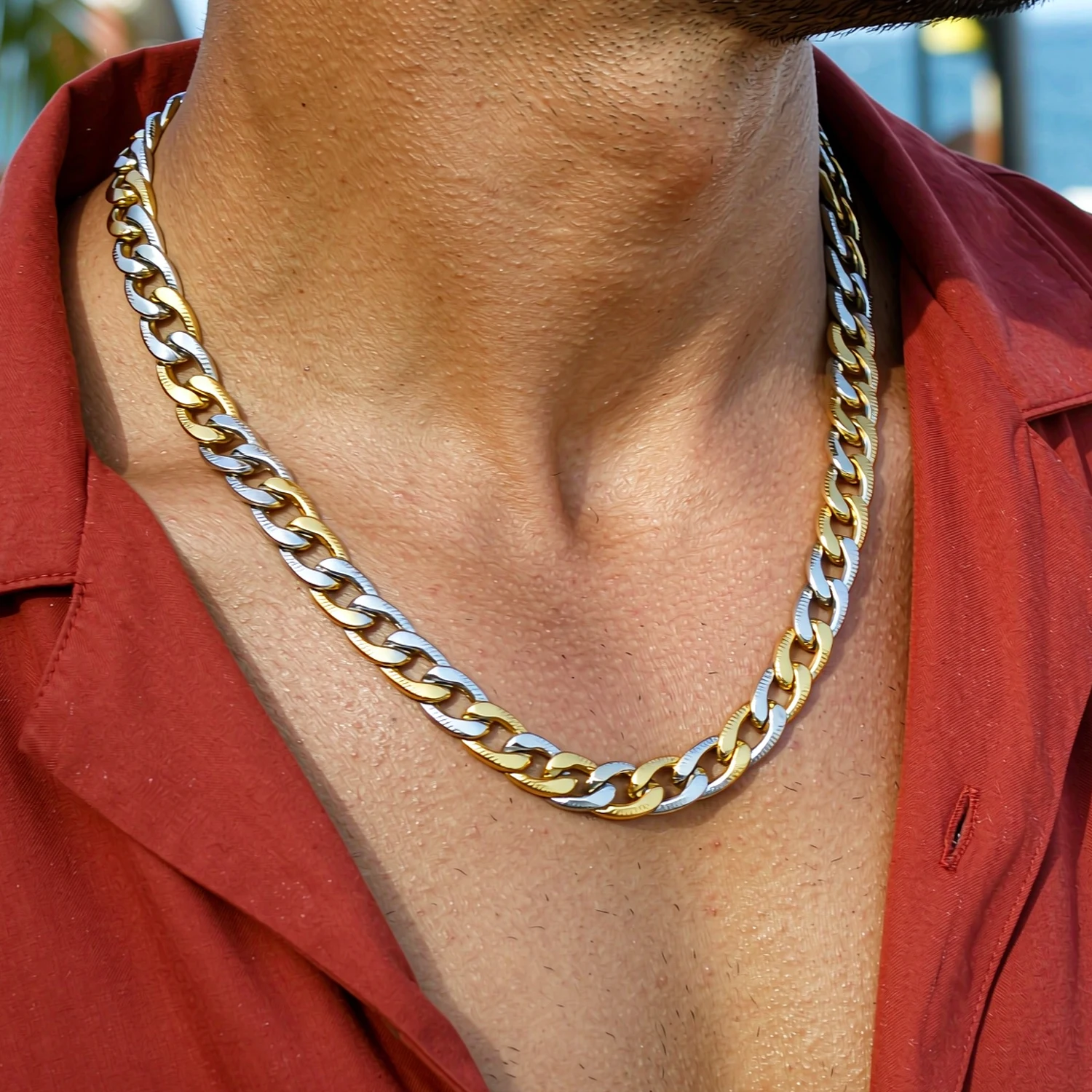 Figaro Chain Necklace for Men Women Stainless Steel Two Tone Gold Silver Minimalist Blank Chain Non Tarnish Stackable DIY Jewelr
