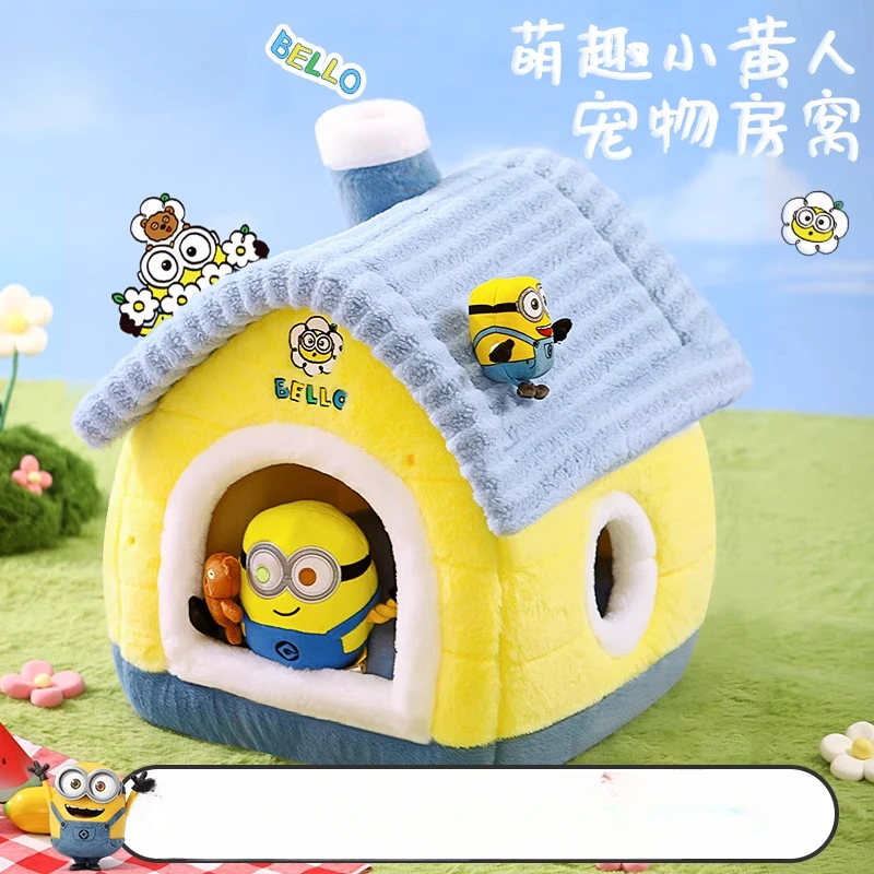 Minions Animation Peripheral Cartoon Cute Closed Safe Cat House Dog House Creative Kawaii Winter Warmth Detachable Pet House