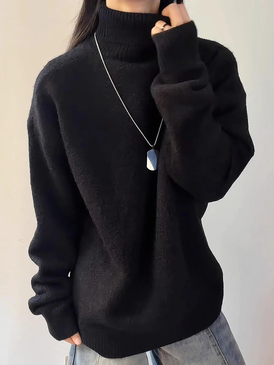 

Men's Lazy Sle High Collar Fce Lined Knitwear Winter Base Layer irt Cleanfit Haome Turn down Collar Sweater