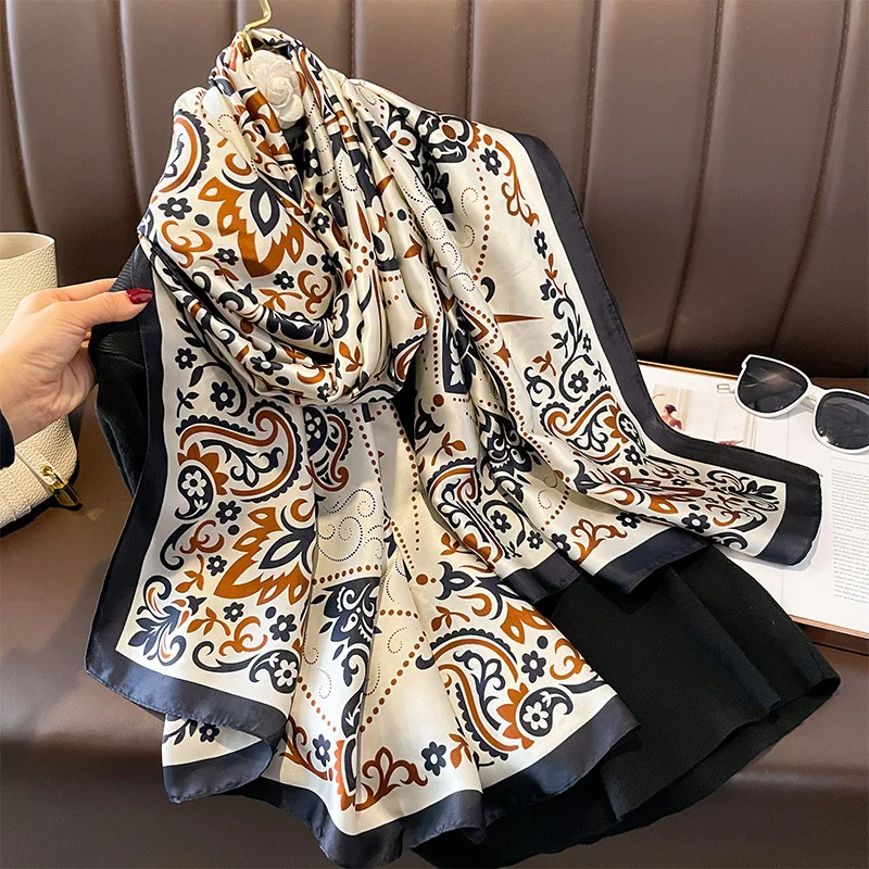 180*90cm Luxury Brand Women Summer Silk Scarves Shawl Lady Wrap Soft Female Europe Designer Beach Bandanna foulard muffler pareo