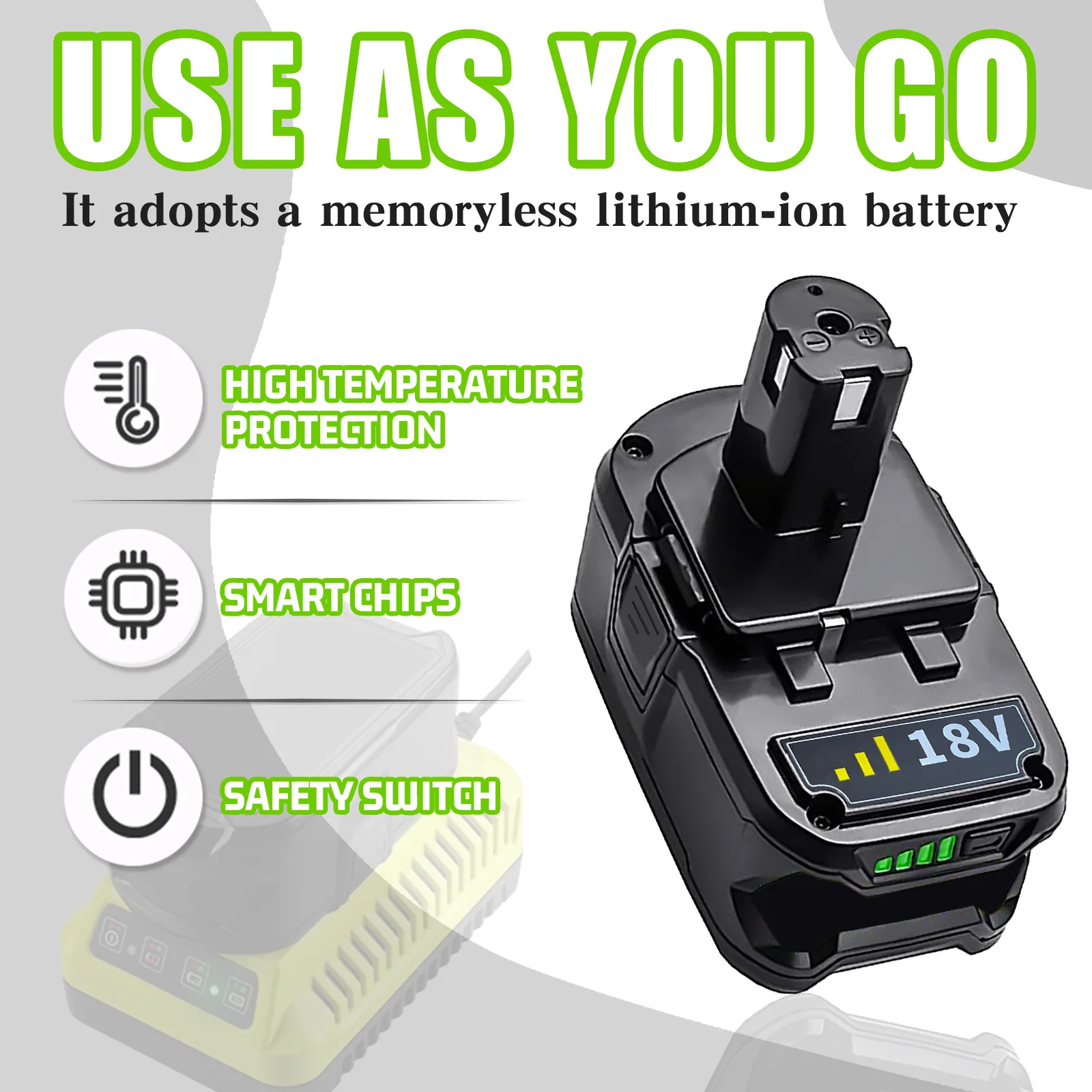 2PCS 18V 7.0Ah Replacement Li-ion Battery For Ryobi Battery Compatible For Ryobi Original Charger And 18V Cordless Tools