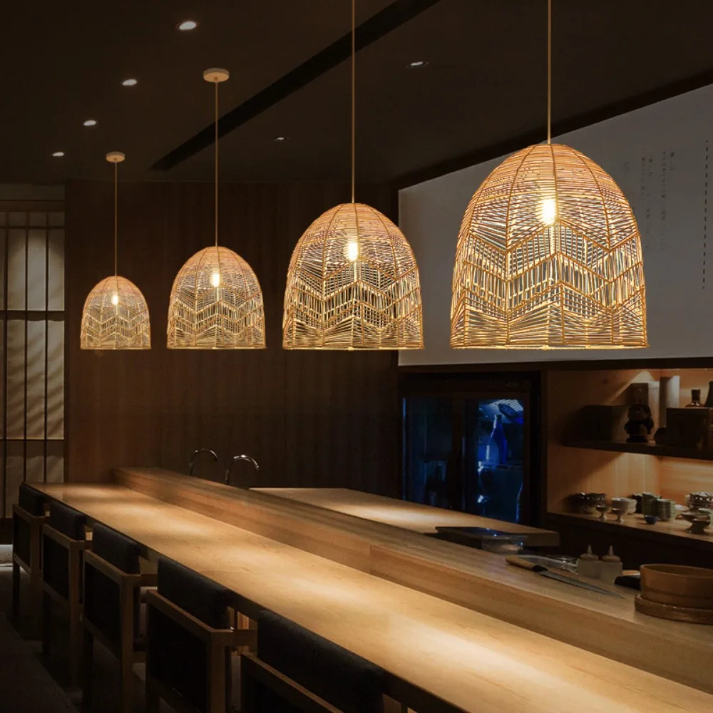 JOYINLED خمر الروطان الأسود الثريا النمط الياباني الروطان عاكس الضوء الخوص مصابيح مزرعة بار مقهى مطعم Dia.35 #5