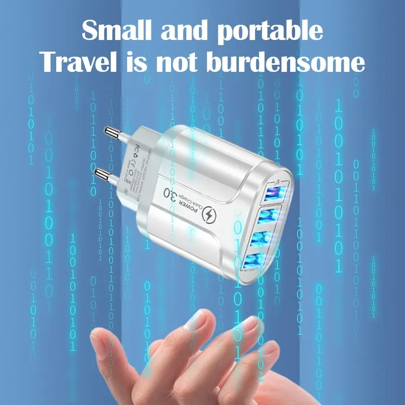 4 Ports 38W USB Charger USB A Charger US/EU Plug Fast Charging Quick Charge 3.0 Mobile Phone Wall Chargers For iPhone Samsung