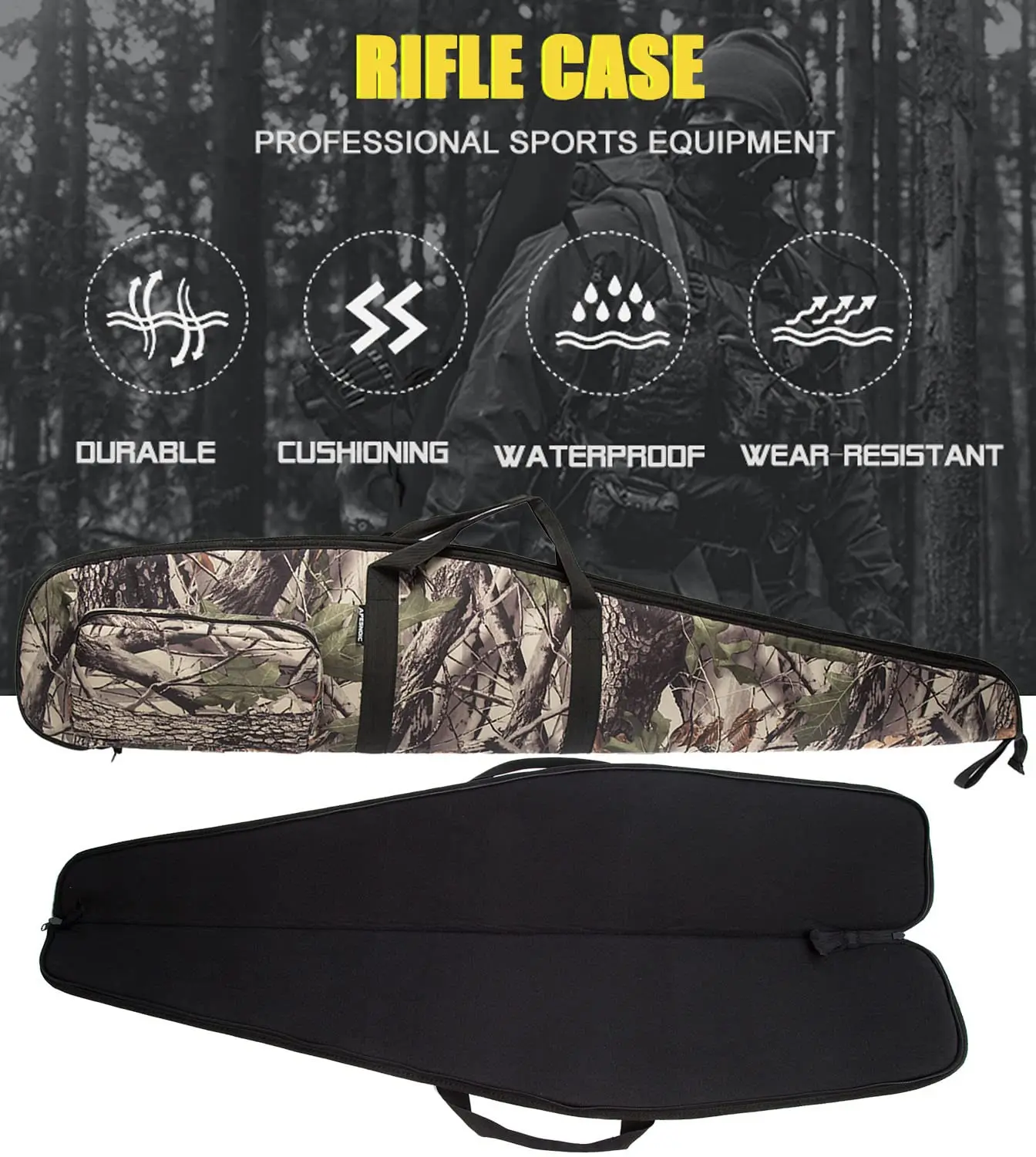 

Tactical Bionic Camouflage Rifle Case 44 48 52 Inch Water-Resistant Shotgun Case CS Hunting Shoulder Backpack for Scoped Rifles