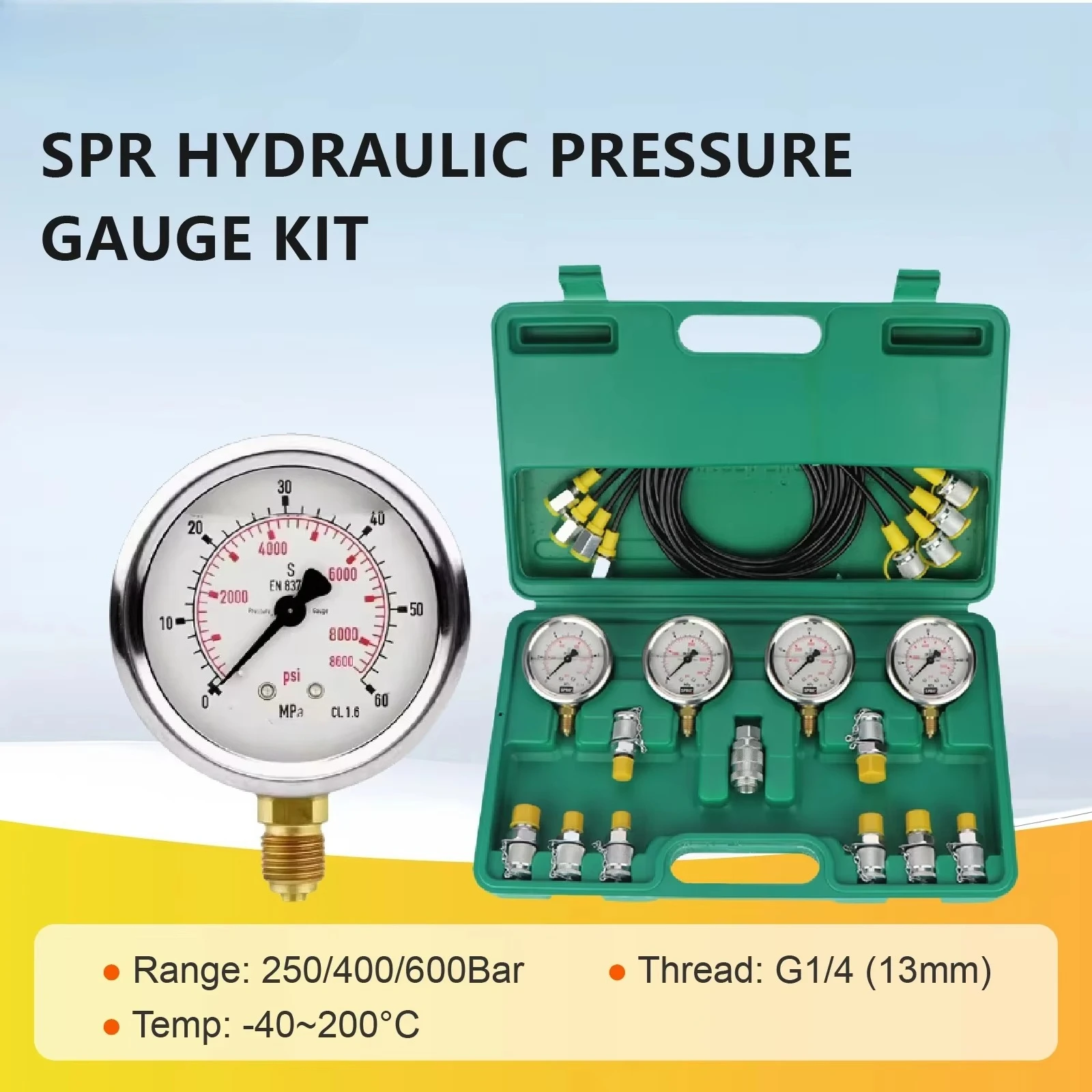 Hydraulic Pressure Test Kit Heavy Equipment Diagnostic Tool with Gauges Hoses for Excavator Machinery System Testing
