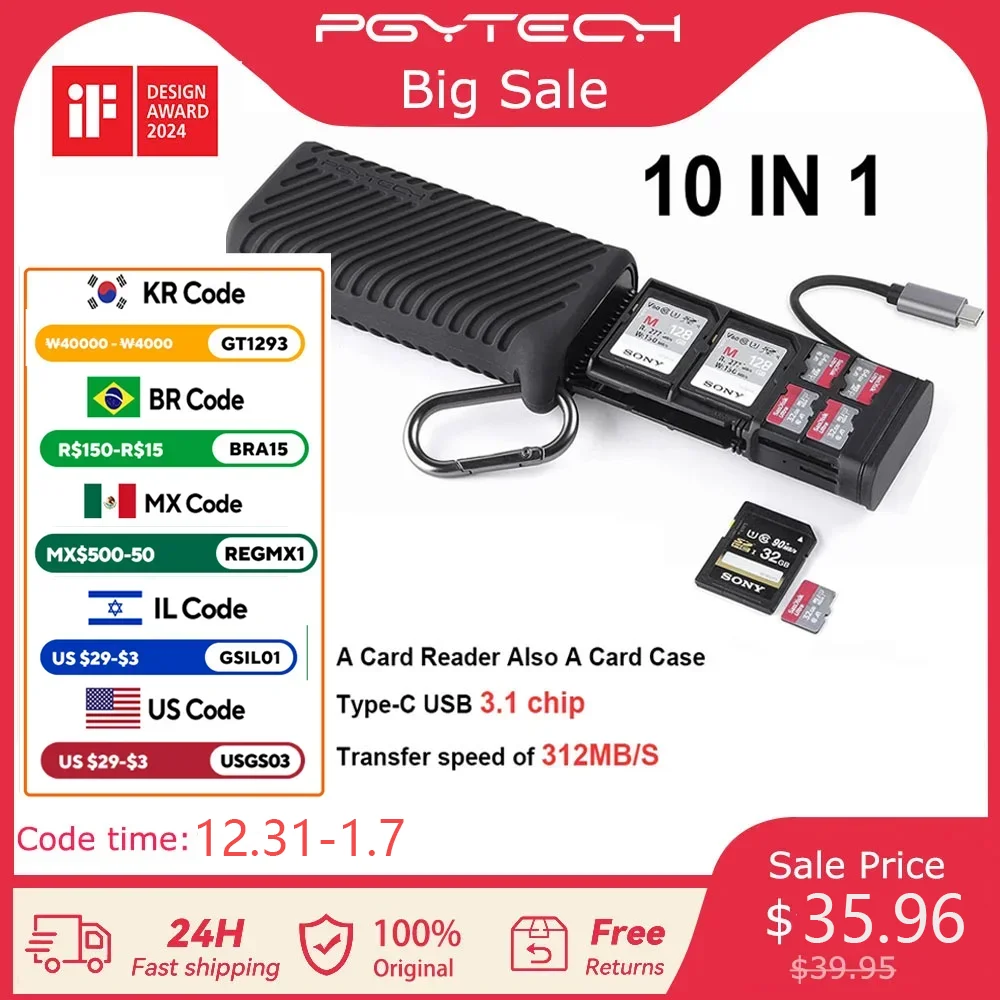 PGYTECH CreateMate High-Speed Card Reader & Case SD TF SIM Dual Slot Data Transfer Memory Card USB 3.1 Type-C For Cameras/phone