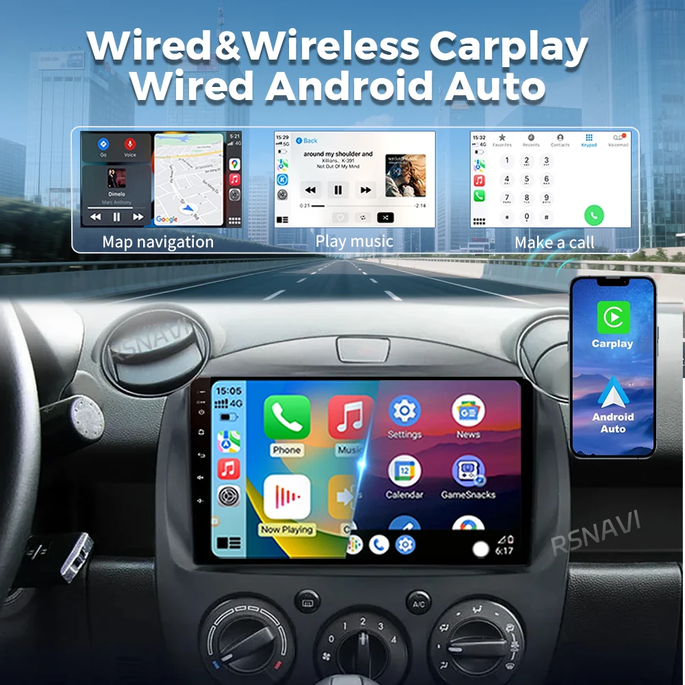 Android 16 Carplay Auto 2K Screen Car Radio Multimedia Player For Mazda 2 2007-2014 WIFI+4G Autoradio Stereo 2din Snapdragon view 2