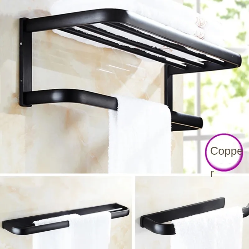 Black Towel Rack Toilet Paper Basket Drainage Soap Net Toilet Paper Holder Durable Brass  Strong Load Bearing Glass Top