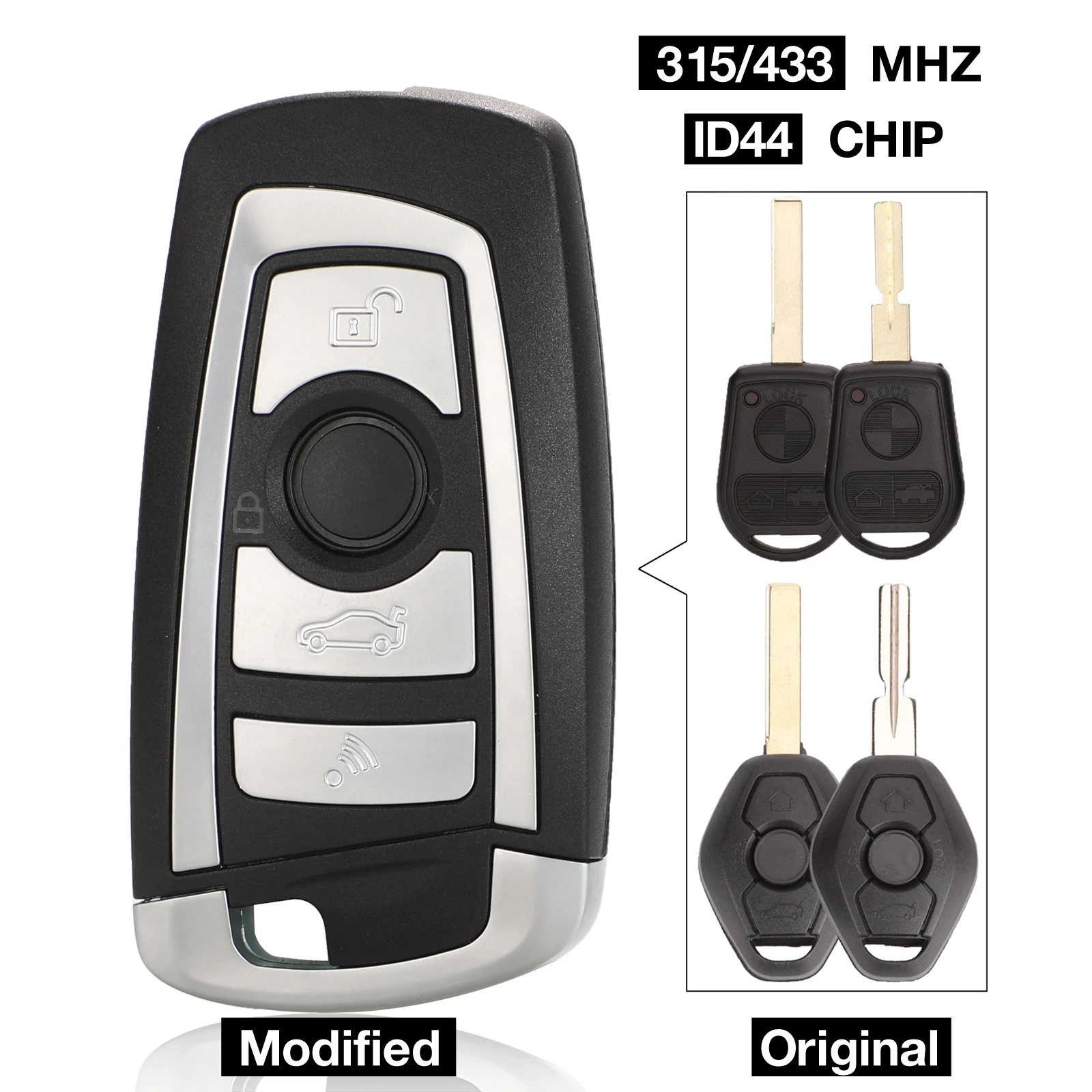 

jingyuqin Remote EWS Modified Flip Car Key 4 Button 315MHz/433MHz PCF7935 ID44 Chip For BMW E38 E39 E46 M5 X3 X5 Z3 Z4 HU58 HU92