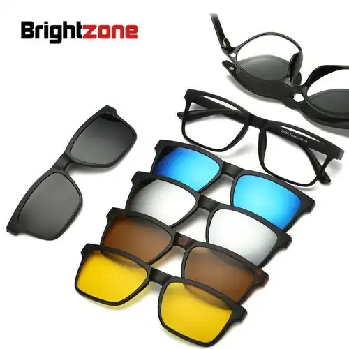 Brightzone nuevo 5 + 1 traje de moda Clip en gafas de sol amarillas monturas de mujer gafas magnéticas hombres gafas 6 en 1 lente transparente