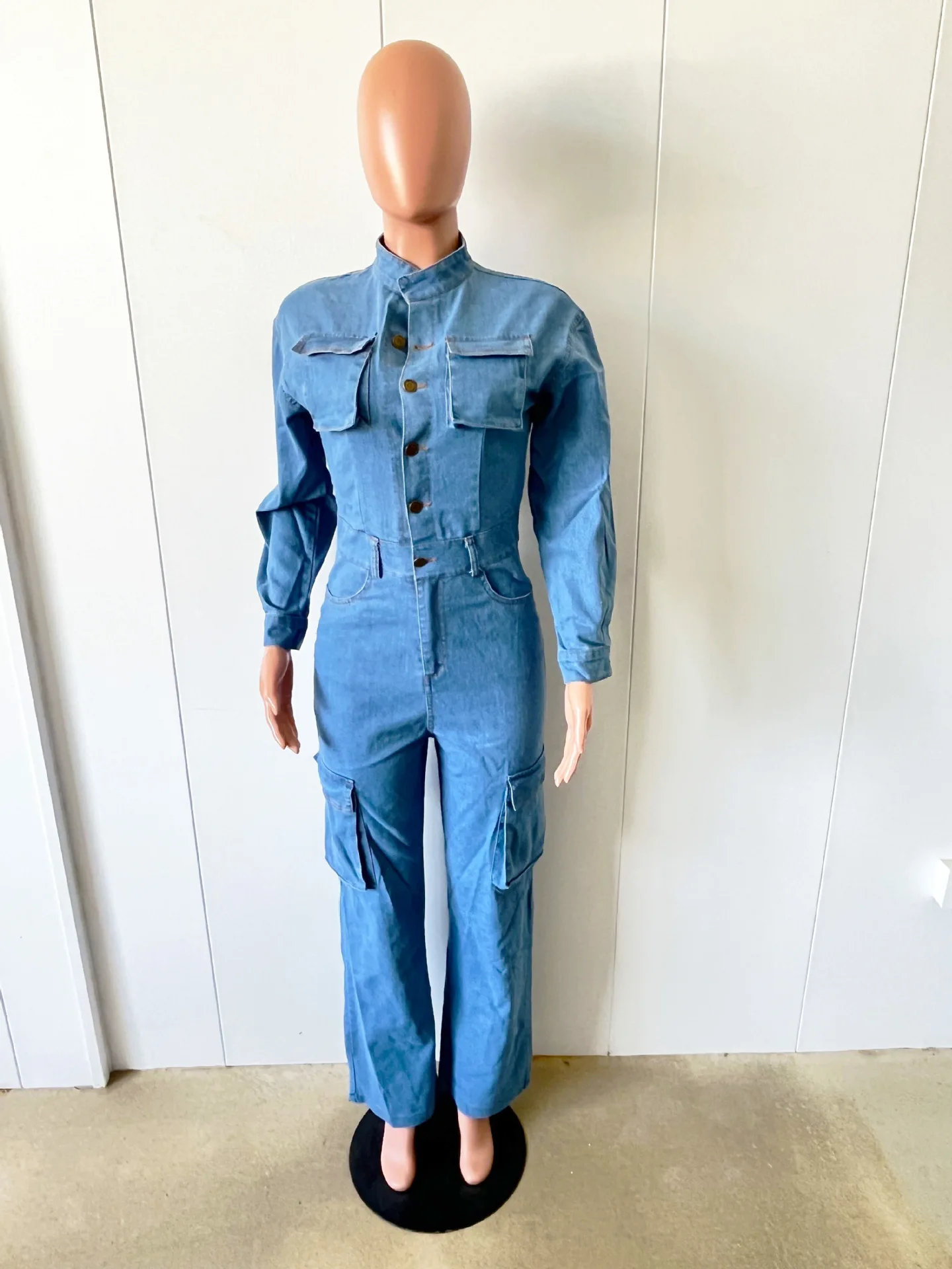 Fall Women's Fashion Denim Jumpsuit Comfortable Casual Loose Mid-Waist Commuter Ladies Solid Color Jumpsuit Pants