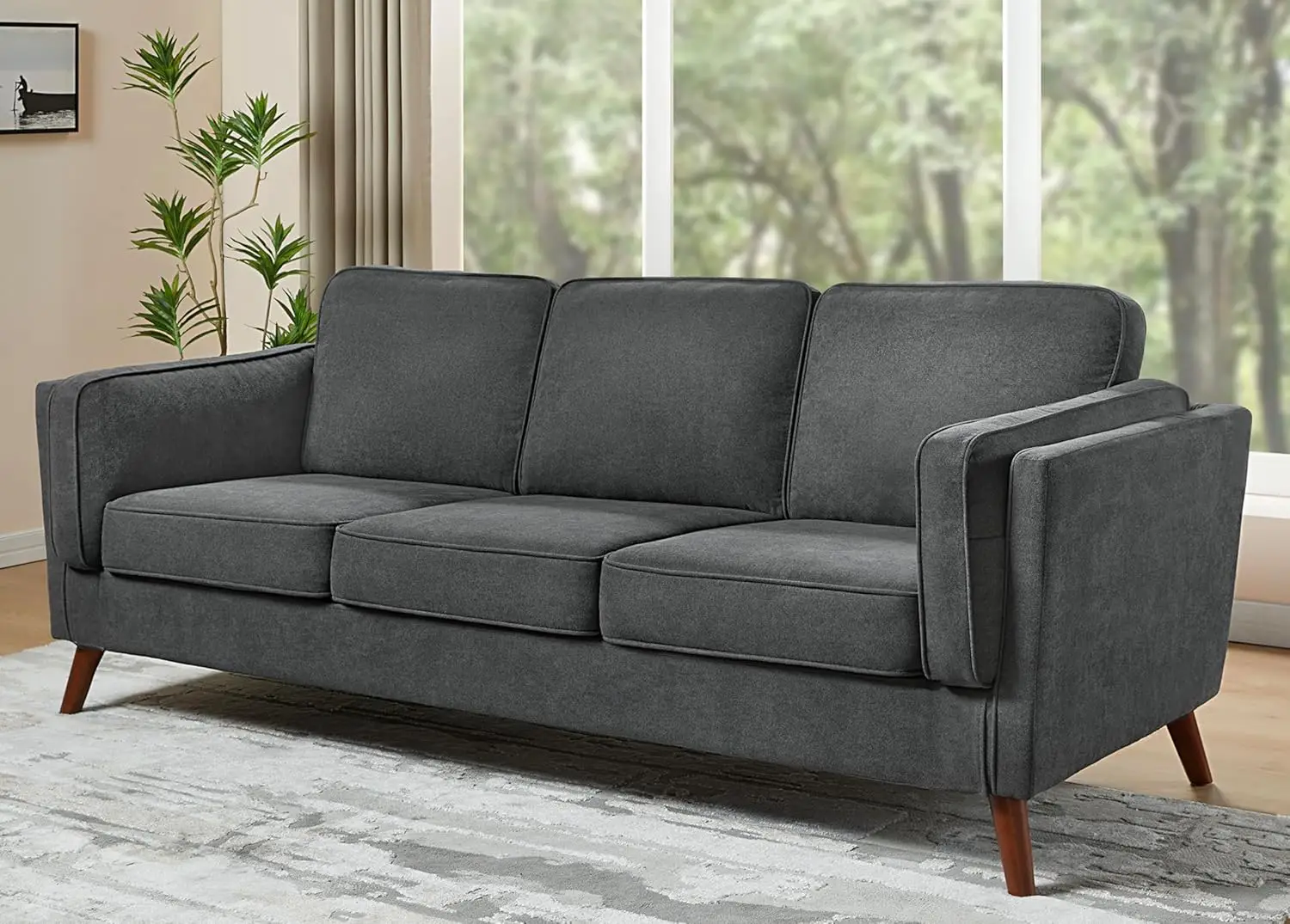 

87in Modern Sofa Couch - Embedded Arm Pillow 3 Seater Sofa Deep Seat Sofa for Livingroom House