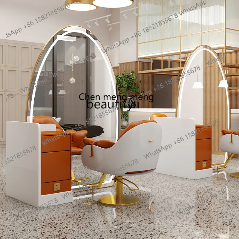 

s8617Barber Shop Dressing Table Cabinet with Lights Floor Mirror for Hair Salon Hairdressing Single Side Double Mirror
