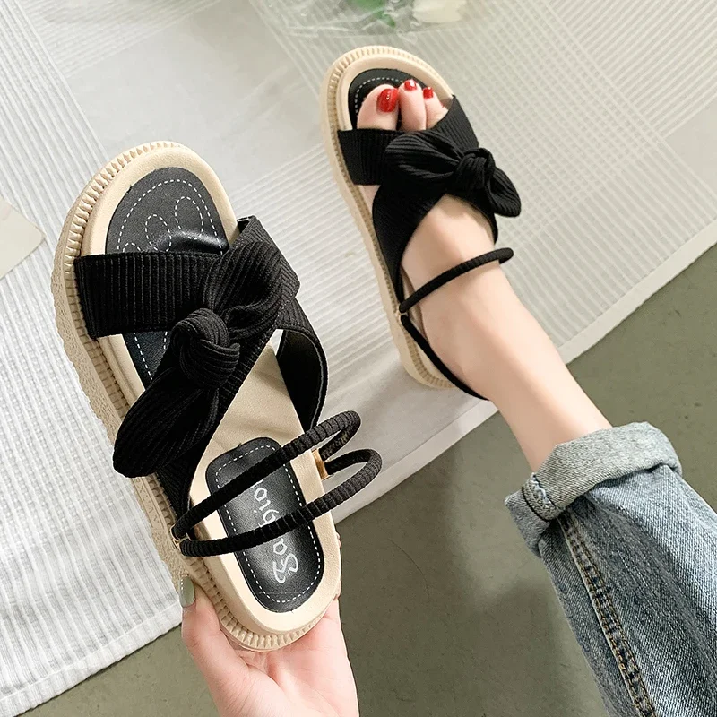 Women Sandalias Summer Fairy Style 2024 New Fashion Student Platform Roman Lady Sands Flat Shoes Cute Slippers