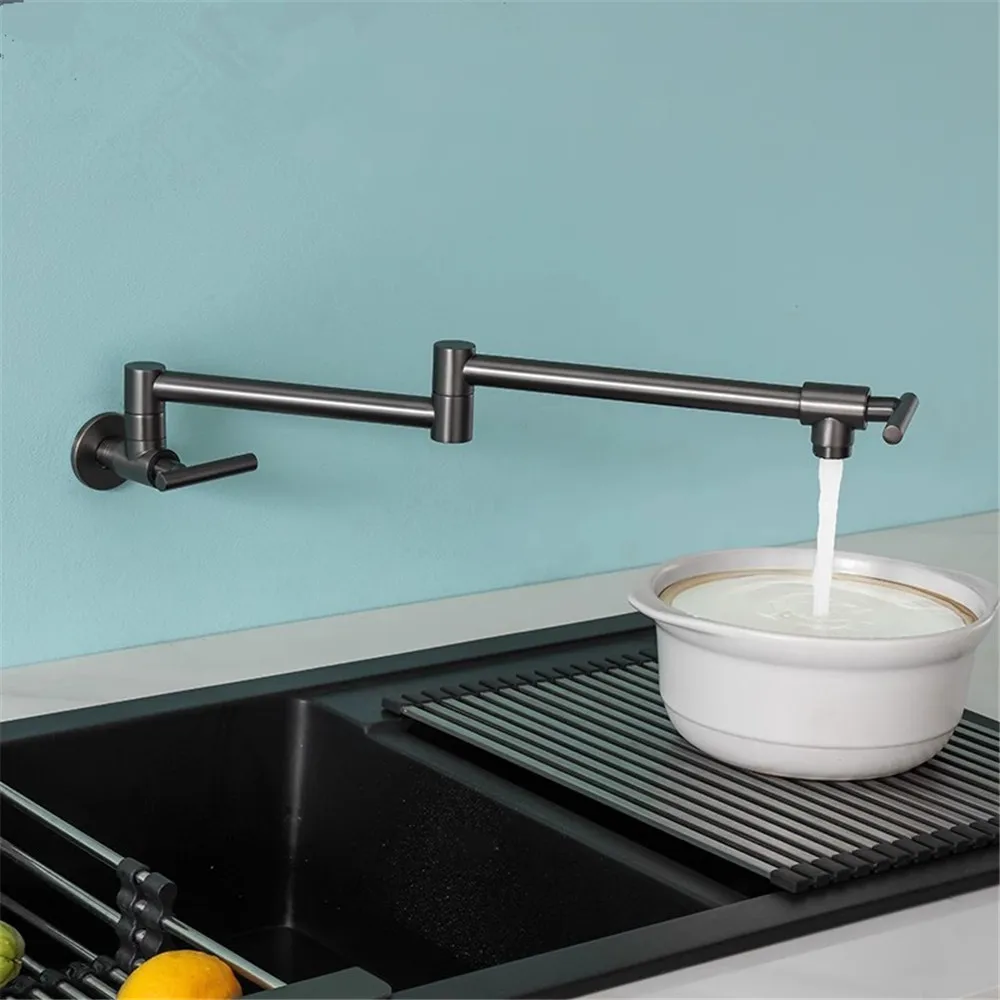

Tuqiu Rose Gold Pot Filler Tap Wall Mounted Foldable Kitchen Faucet Single Cold Sink Tap Rotate Folding Spout Chrome Gold Brass