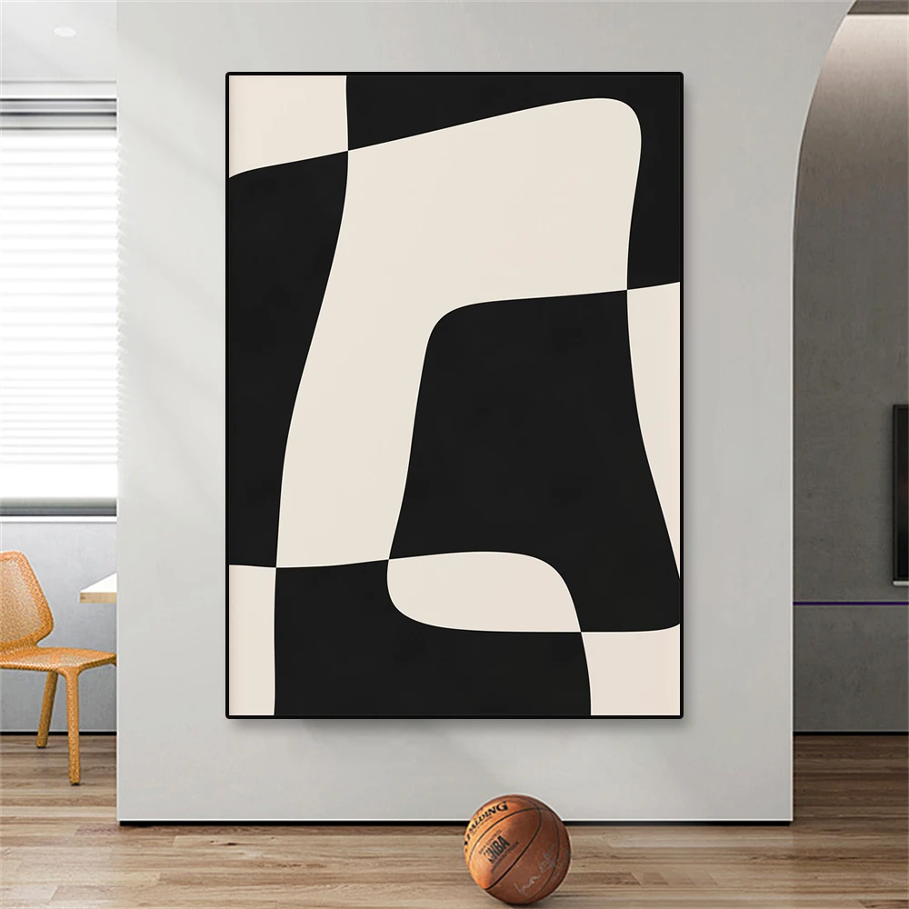 Abstract Black White Wall Art Gallery Poster Neutral Geometric Beige Prints Modern Aesthetic Minimalist Room Canvas Painting