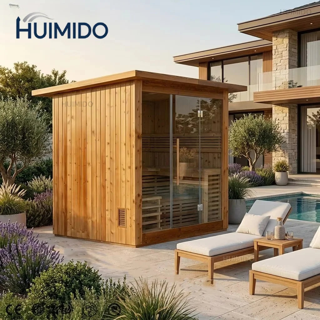 Traditional design infrared sauna, weatherproof garden steam sauna with sauna stove and full sauna accessories