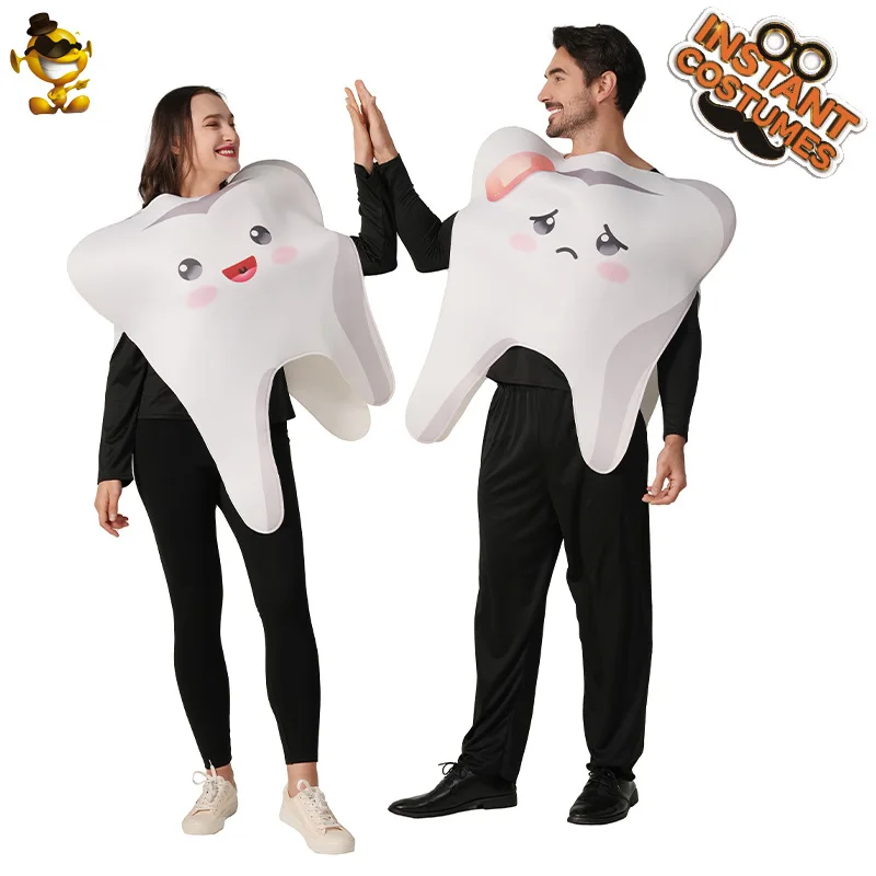 Divertidos disfraces de fiesta de dientes de pareja para adultos, disfraces de juego de rol con temática alimentaria, accesorios de fiesta de Halloween