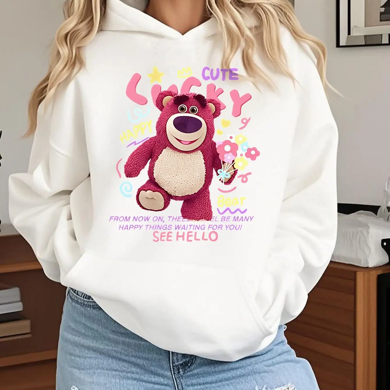 

Толстовки с капюшоном Disney Lotso, модная уличная одежда большого размера, толстовки унисекс, осенне-зимние флисовые повседневные универсальные толстовки