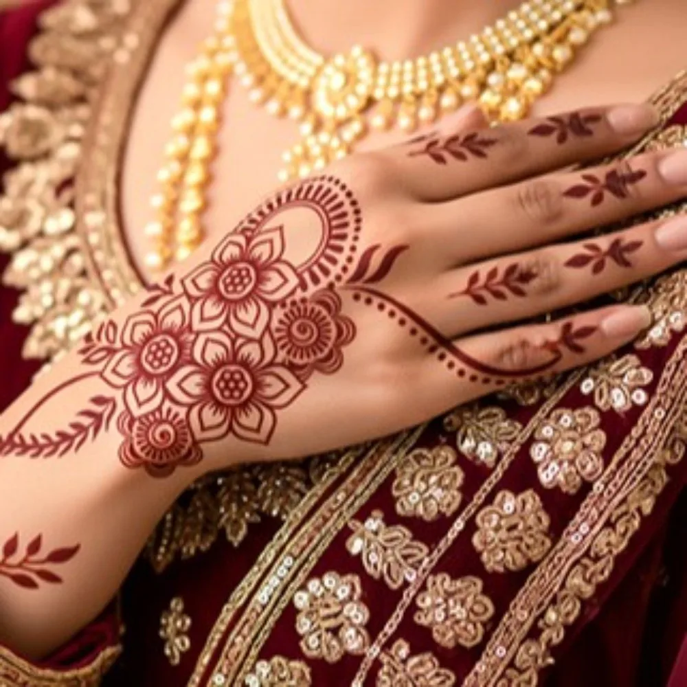 Red Mehndi Stickers Henna Tattoo Stickers Legs Arm Wedding Tool Red Henna Tattoo Decals Lace Fake Tattoo Waterproof