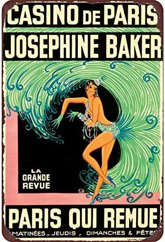 Vintage Tin poster France - Josephine Baker - Paris Casino Qui Remue Metal tin sign 20.32 x 30.48cm Vintage Home Bar Restaurant