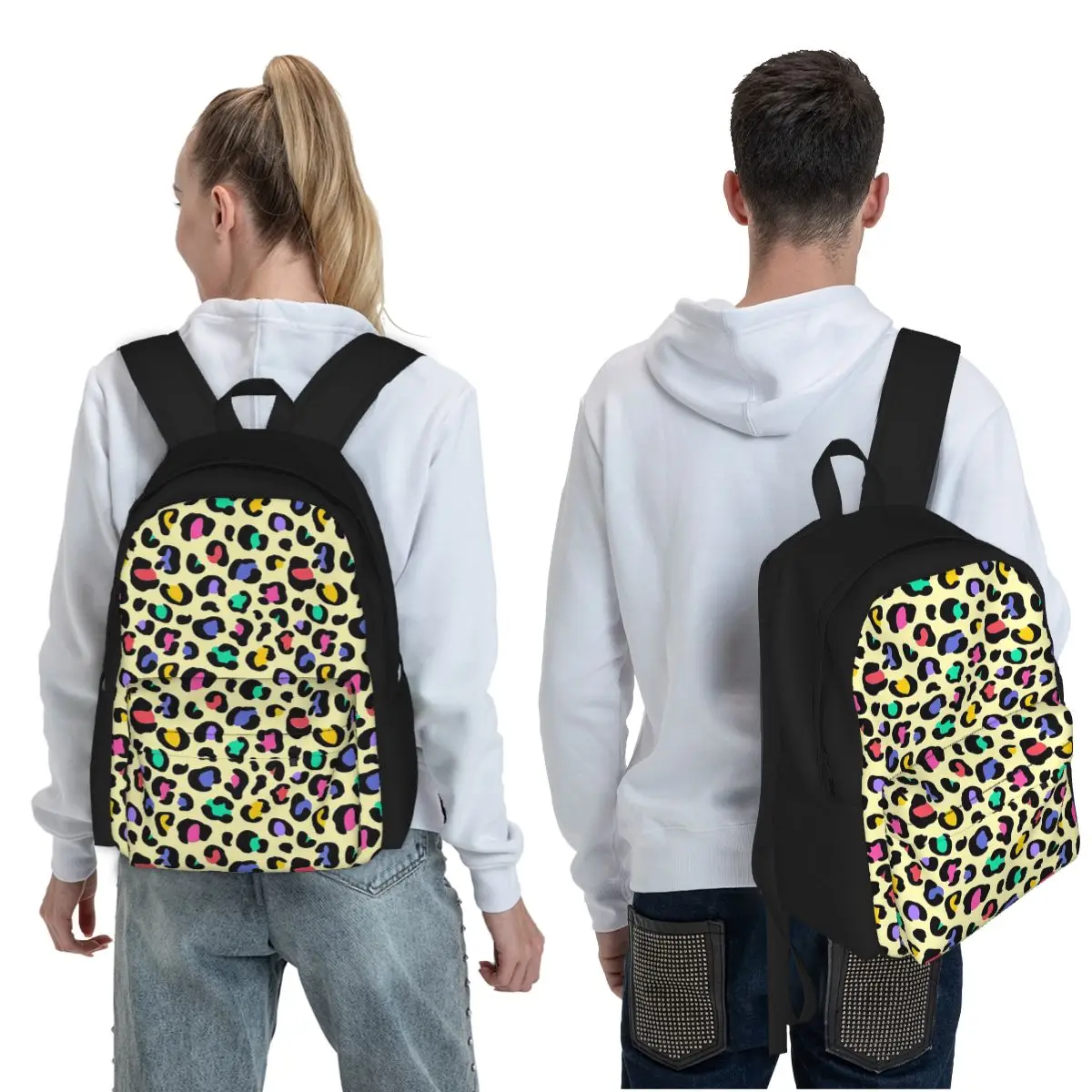 Rainbow Leopard Print Student Backpack School Bag Hiking Travel Daypack for Men Women Fashion Bookbag Shoulder Bags