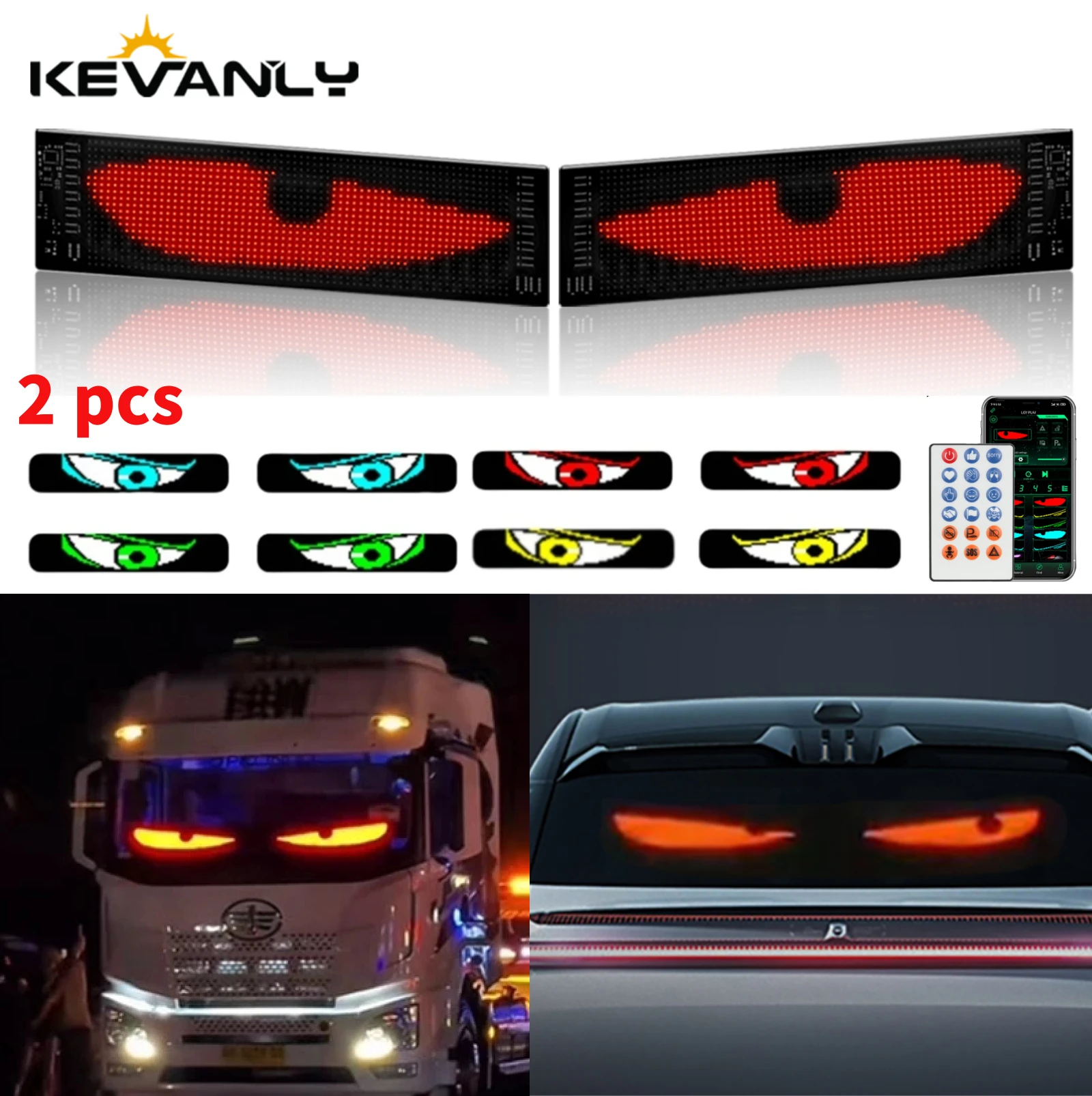 

1Set Car Windshield LED Screen Devil's Eye LED Decorative Electronic Screen Diy Multimedia Player Animation Remote Control Light