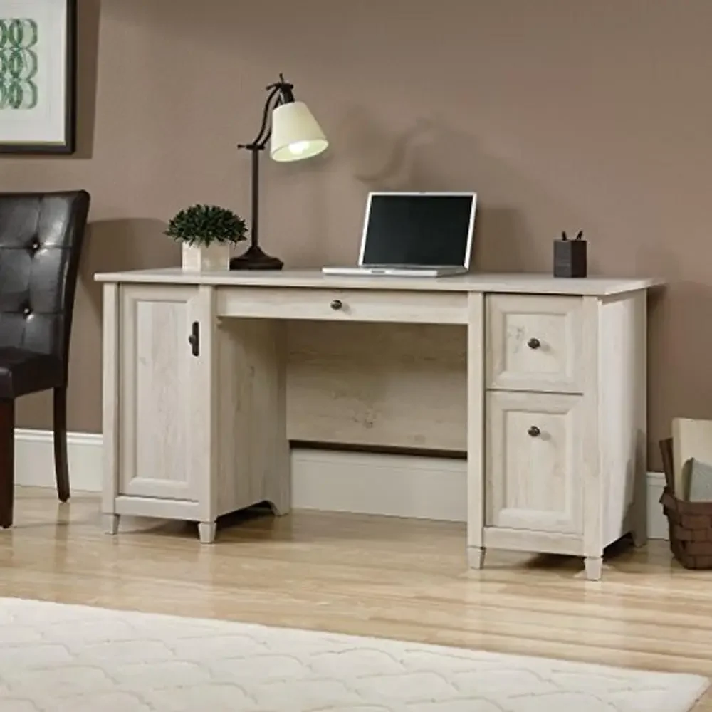 Modern Computer Desk with Keyboard Tray and File Storage Cabinet Chalked Chestnut Finish