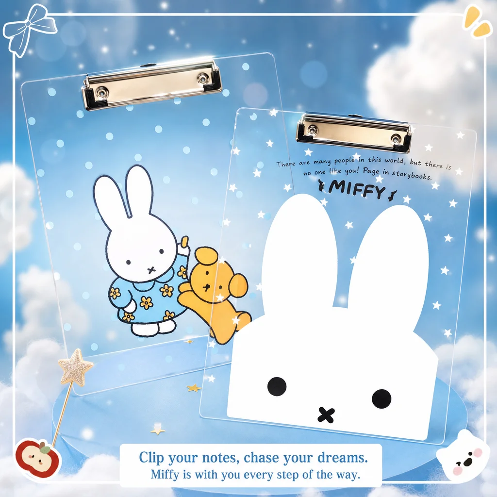 Miffy with Dog Acrylic A4 Size Clipboard Thick Transparent Student Exam Paper Document Organizer A5 A6 Writing Drawing Pad
