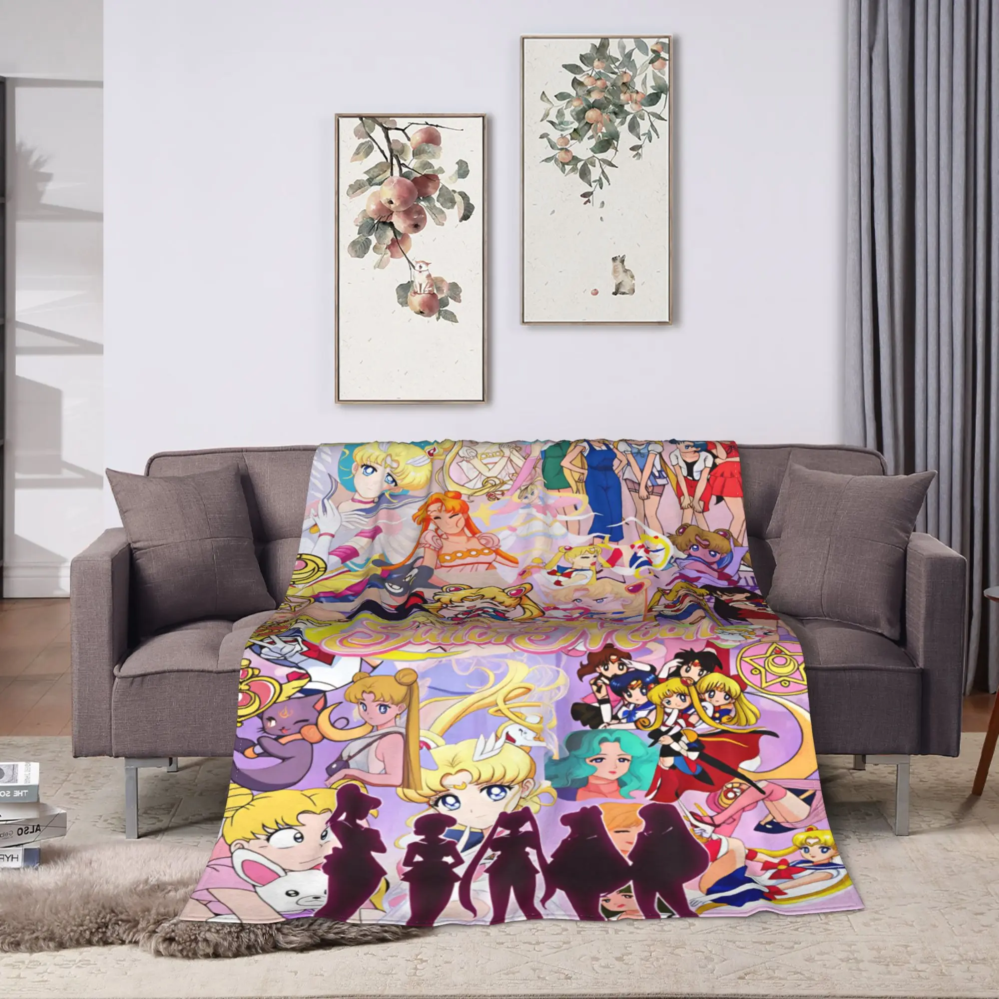 S-Sailor M-Moon Anime  Flannel Blanket  Super Soft Throw Blanket for Home Decor Travel Office Novelty Bedspread Sofa Bed Cover