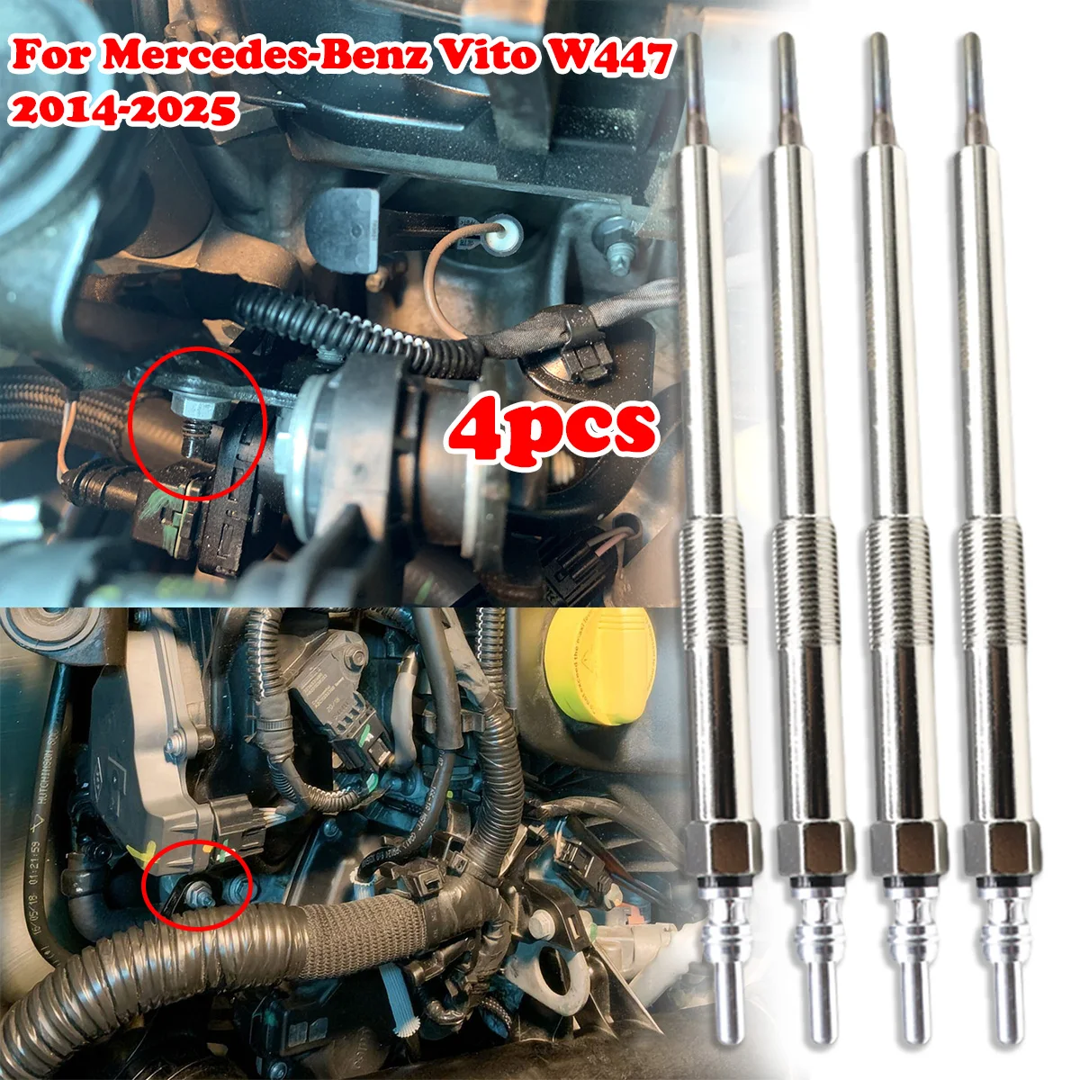 

4PC For Mercedes-Benz Vito W447 2014-2025 2.5 dCi Diesel Heater Nickel Plating Glow Plugs 4.5V Car Replacement parts 6221590001