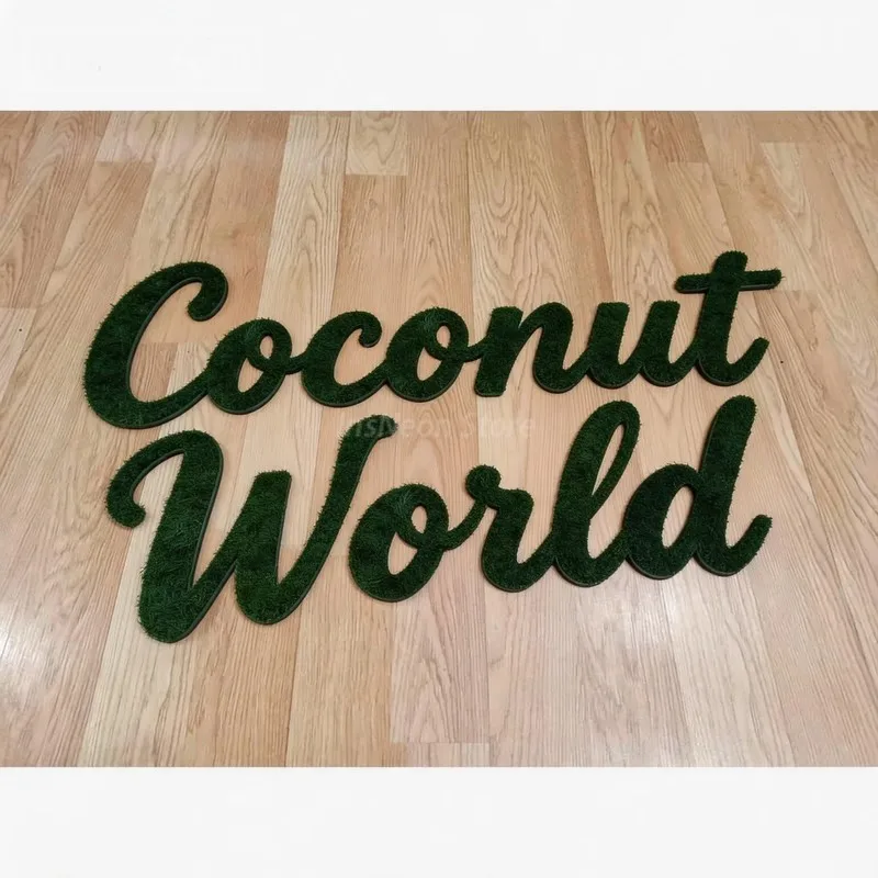 Custom Moss Wall Art Coconut World Color Moss Logo Unique Company Sign Preserved Letters Decor Commercial Wall Ornament