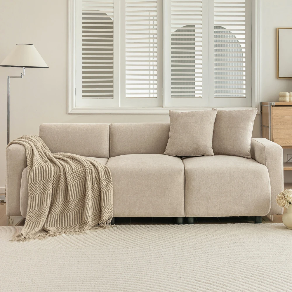 Standard 3-Sitzer Polstersofa Modernes Wohnzimmer-Sofa mit dekorativen Kissen Massivholzrahmen Hochelastischer Schwamm Breiter Sitz Stoffsofa Pflegeleicht für Wohnung Villa Zuhause Gesamtmaße