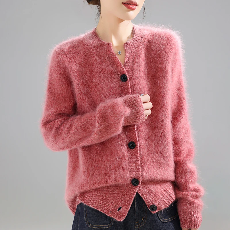 

Fall/Winter 2025 Brushed 100 Pure Wool Cardigan Women's V-Neck Thick Knitted Sweater Loose Plus Size Cashmere Sweater Coat