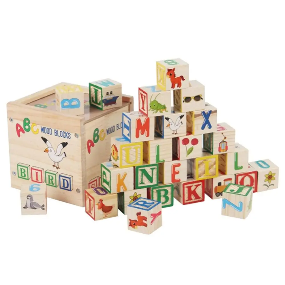 Cognitie Leren Houten Bouwstenen Alfabet & Nummer Vroege Onderwijs Letter Cognitieve ABC Letter Cartoon