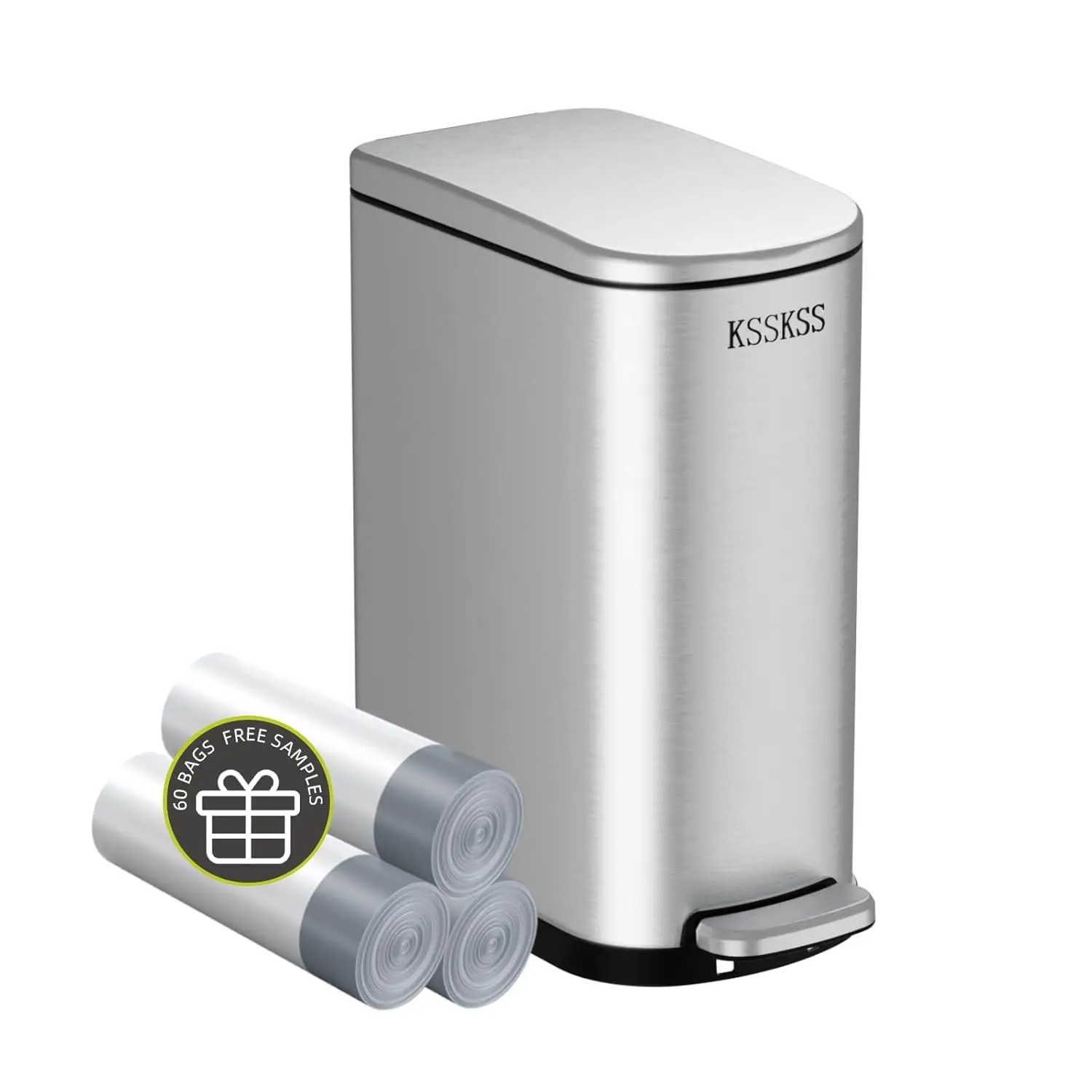 

2.6 Gallon Slim Bathroom Trash Can with Soft Close Lid, 10L Stainless Steel Garbage Can for Narrow Spaces