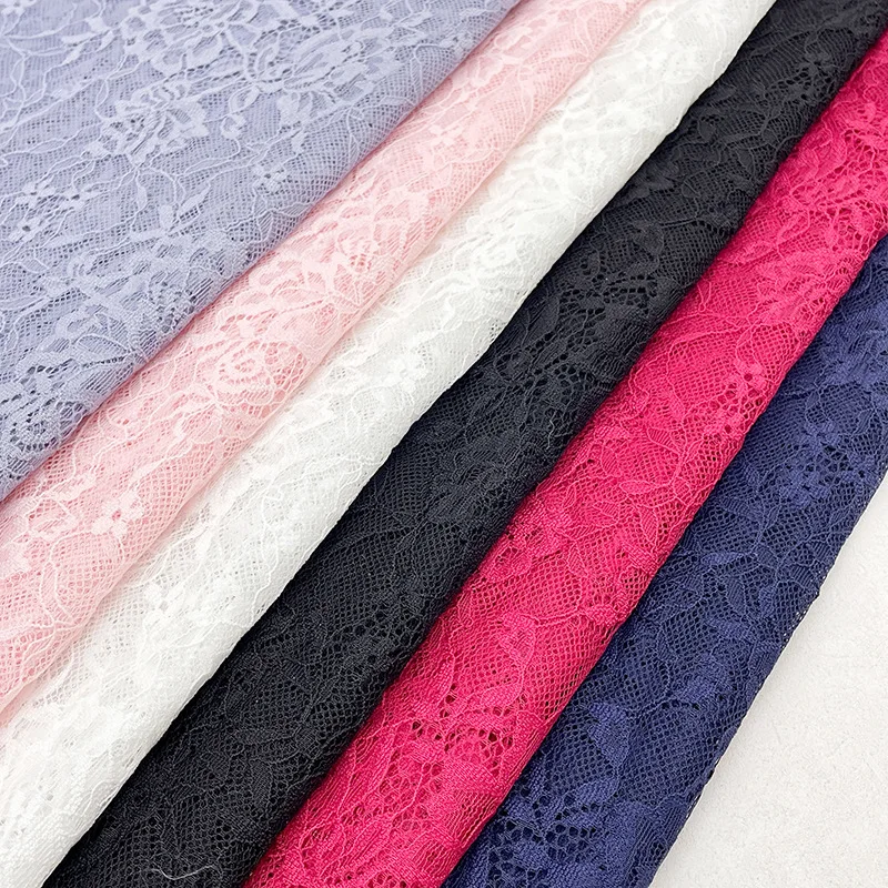 ผ้าลูกไม้ไนลอนเนื้อบางเบา นุ่ม สบายผิว ผ้าตาข่ายลายแจ็คการ์ด ขายส่ง