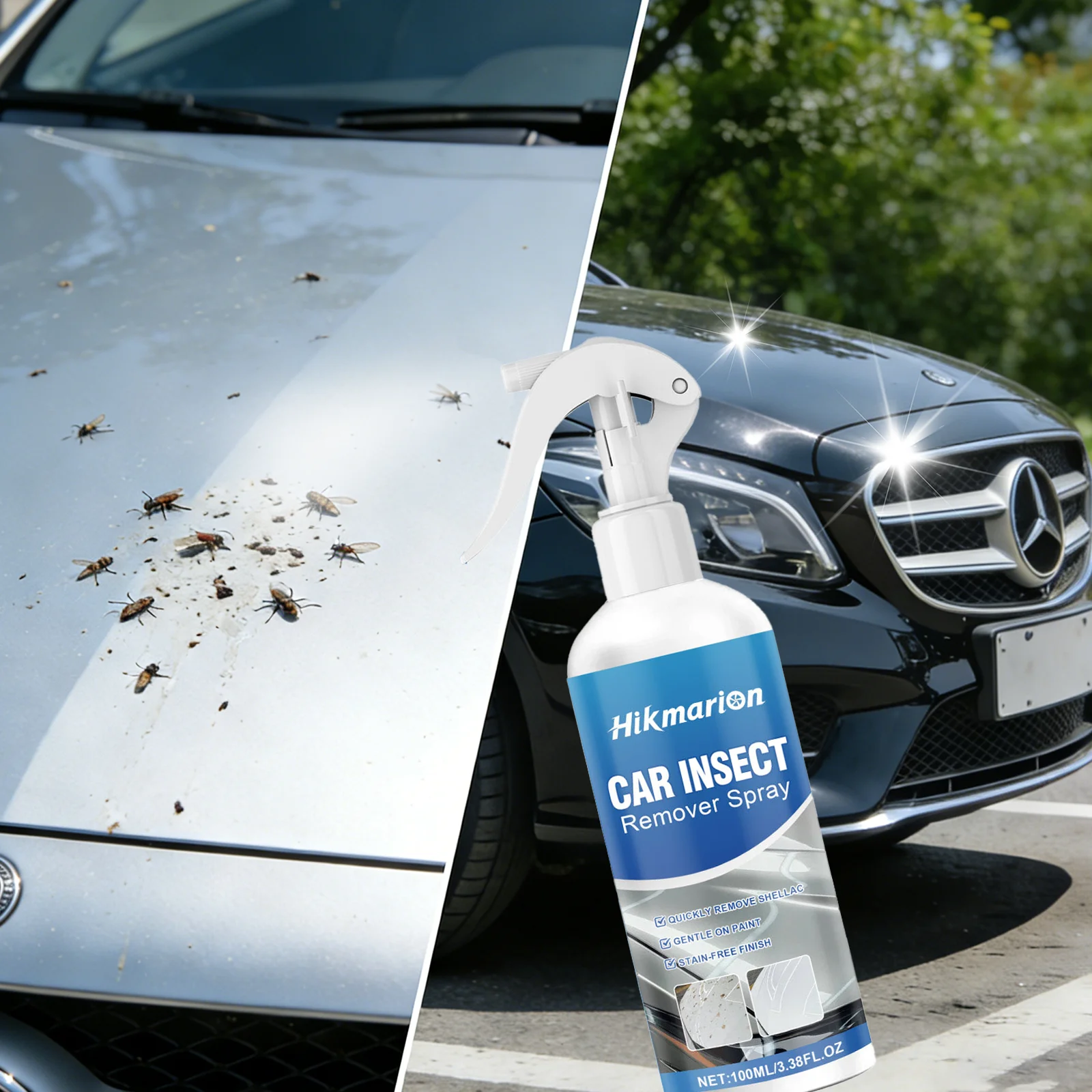Insect stains glue Detailing Spray 100ml Industrial Strength Cleaner for Bug Splatter Tree Sap Road Film Safe on Car Application