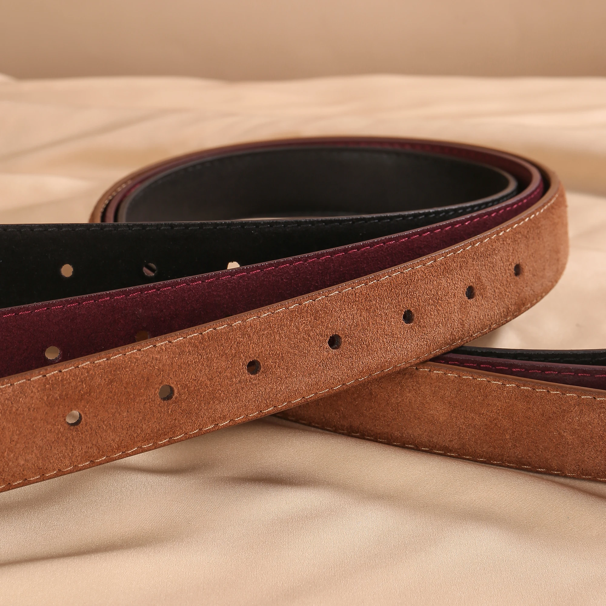 Sabuk Suede Minimalis untuk Wanita, Kulit Premium, Ikat Pinggang Lebar, Dekorasi Gesper Pin, Musim Gugur 2025, Sabuk Jeans Elastis