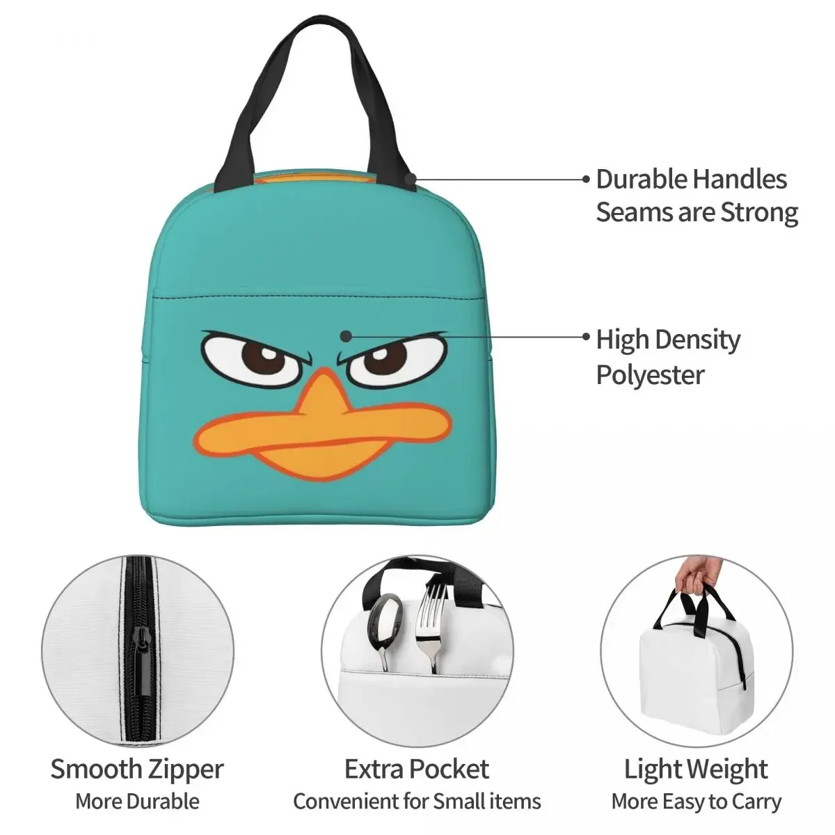 Perry The Platypus Mask Insulated Lunch Bags Waterproof Picnic Bags Thermal Cooler Lunch Box Lunch Tote for Woman Work Kids