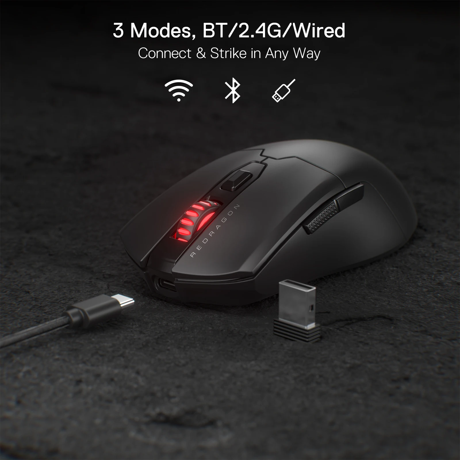 Imagem -03 - Mouse para Jogos sem Fio Redragon M995 Pro Mouse para Jogadores com Fio sem Fio de 26000 Dpi bt e 2.4g sem Fio