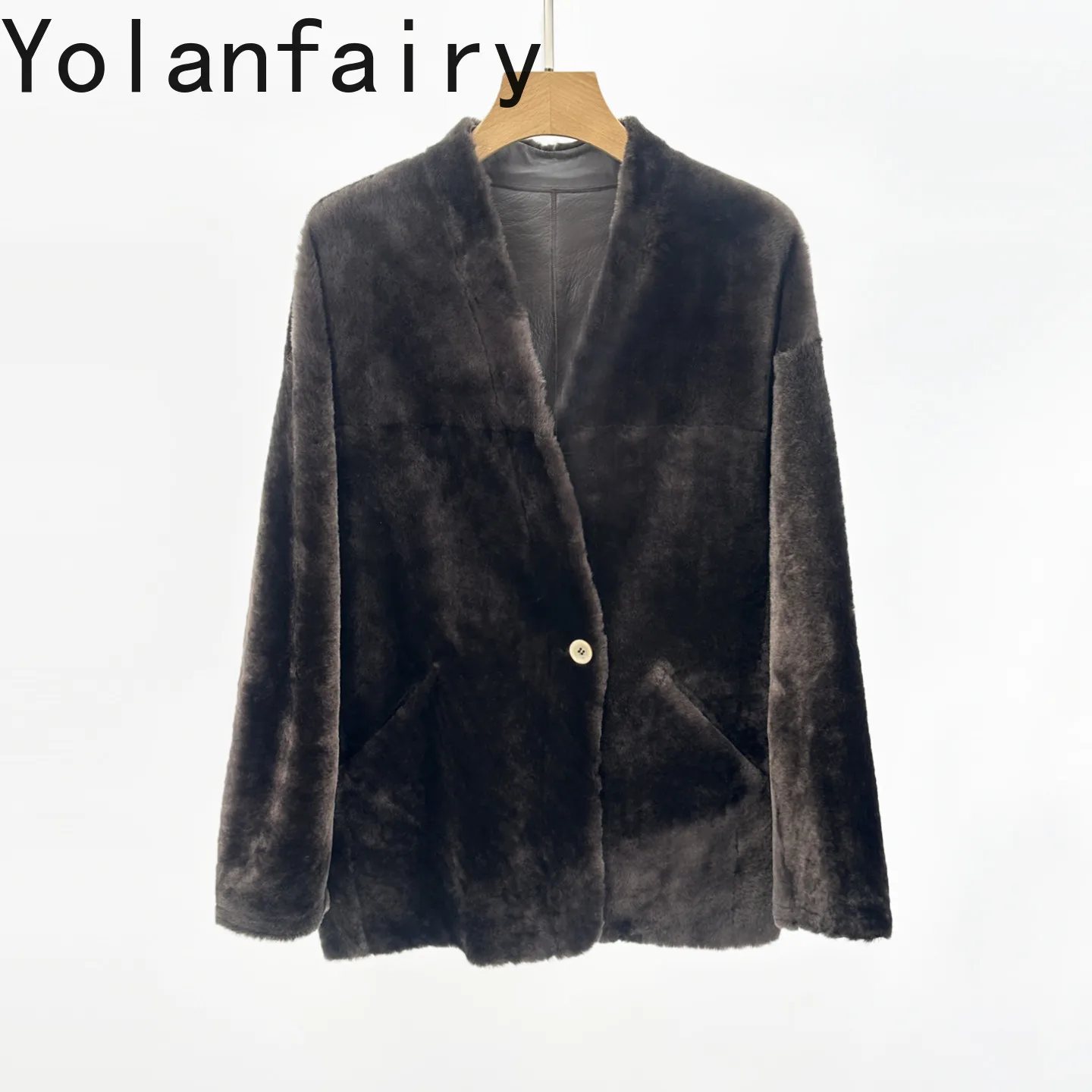 YOLANFAIRY Natural Merino Sheepskin Shearling Fur Jacket Women Winter Mid-length 100% Real Fur Coat Elegant Mid-length Outerwear
