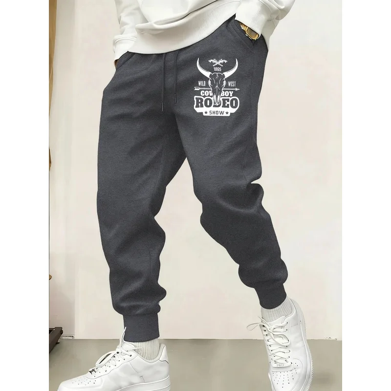 Pantalones de chándal de lana con cordón para hombre con estampado de Rodeo Show Wild West, pantalones largos deportivos informales de otoño con bolsillos, pantalones que combinan con todo