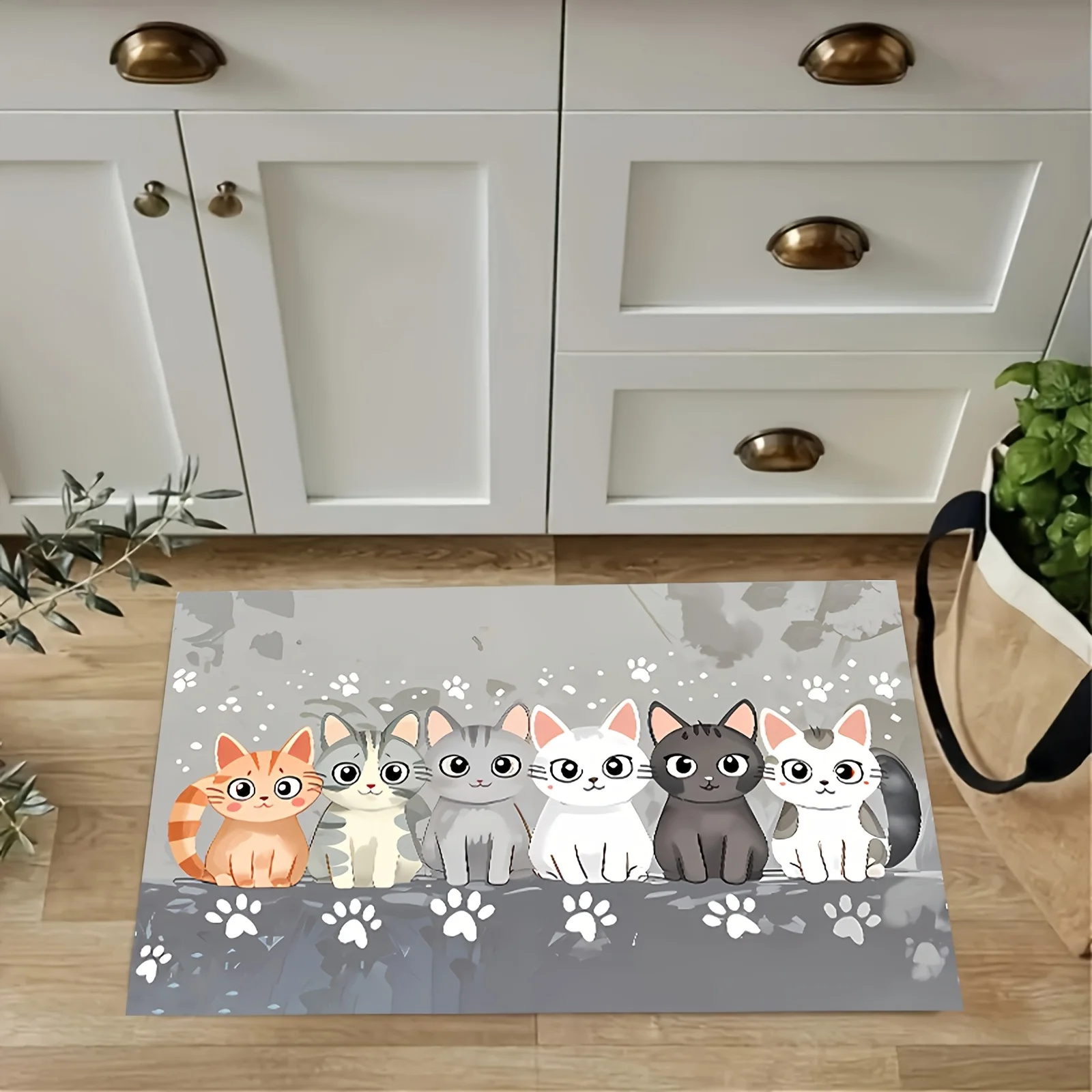 VIKAMA Niedliche Katze für die Küche, Willkommensteppich, Eingang, Fußmatte, Wohnzimmer, Sofa, Teppiche, Heimdekoration, Wohnzimmerteppiche, Waschküche – Detail 4
