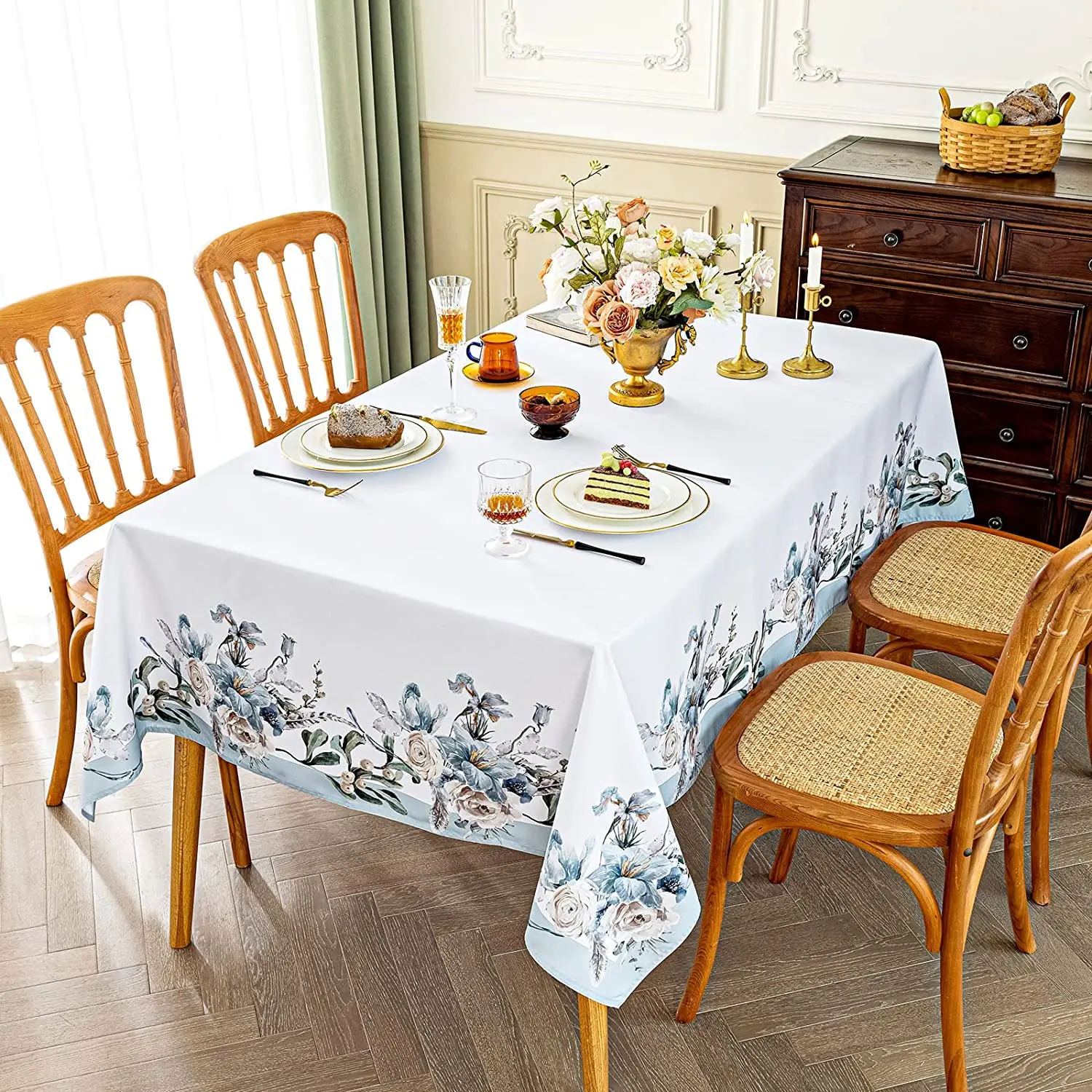 Simple Style Rectangular Tablecloth Floral Pattern Printed Tablecloth Indoor Outdoor Kitchen Tablecloth Decoration