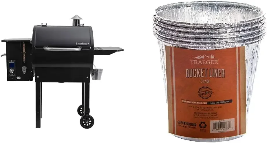 SmokePro DLX Pellet Grill w/New PID Gen 2 Digital Controller - Black & Traeger Grease Bucket Liner 5-Pack