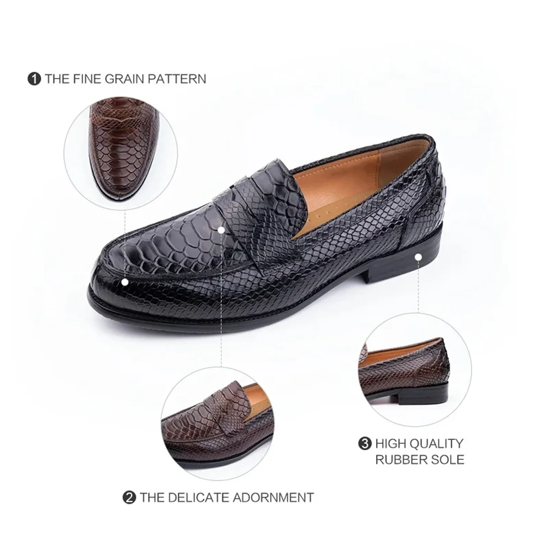 Wholesale Men\'s Leather Shoes Snake Pattern Breathable Slip-on Fashion Man Shoes Formal Business Casual Holiday Party Office Use