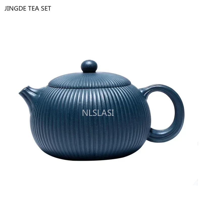 250ml Yixing Famous Purple Clay Teapots Handmade Stripes Xishi Tea Pot Raw Ore Azure Mud Beauty Kettle Authentic Zisha Tea Set