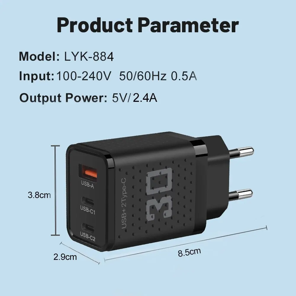 3Ports USB 2Type C Charger Fast Charging Wall Charger Quick Charge For iPhone Samsung Xiaomi Huawei Mobile Phone Adapter image 2