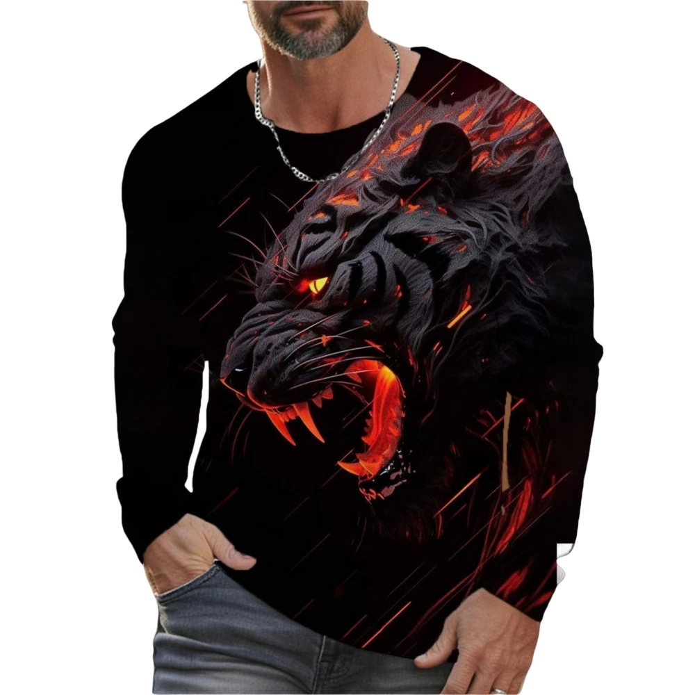 

Tiger Graphic T Shirt Long Sleeve T-Shirt for Men Clothing Casual Tee Shirts Fashion 3D Animal Print Tops Vintage Men's Clothing